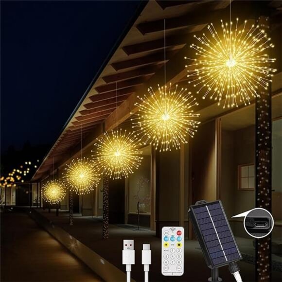 Solar Christmas Firework Lights Outdoor, 5 Pack 1000LED Solar Starburst Lights - Picture 7 of 7